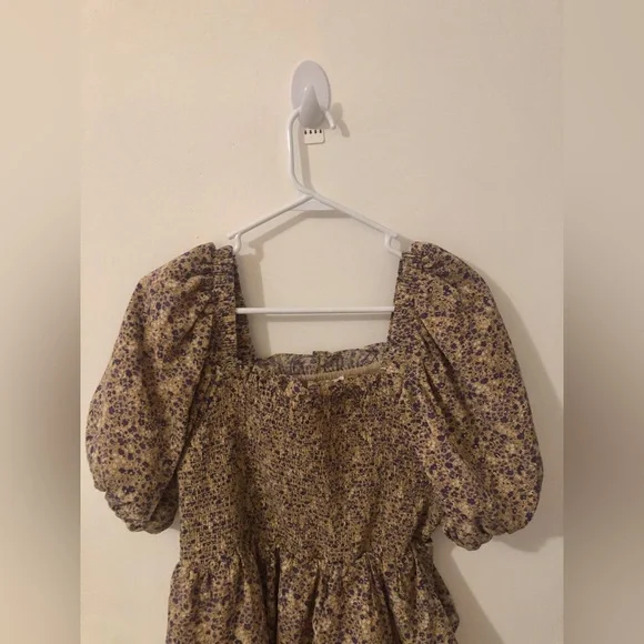 Free the Roses Floral Smocked Tiered Dress with puff sleeves cottage core size L - Picture 2 of 11